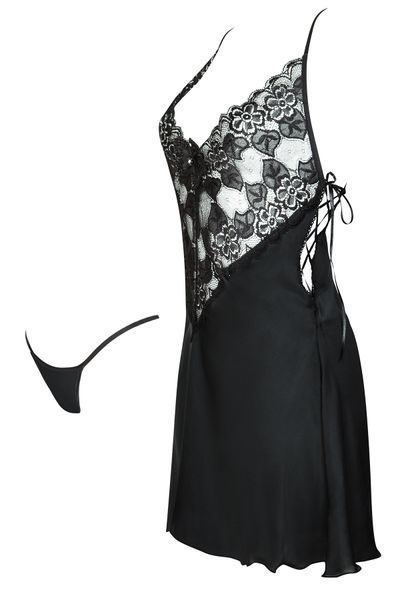 Атласна сорочка з візерунком Beauty Night Leslie chemise чорний S/M 78217 фото
