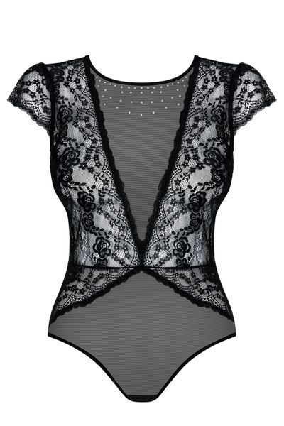 Боді з декором зі страз Obsessive Oradea teddy чорний S/M 12087 фото