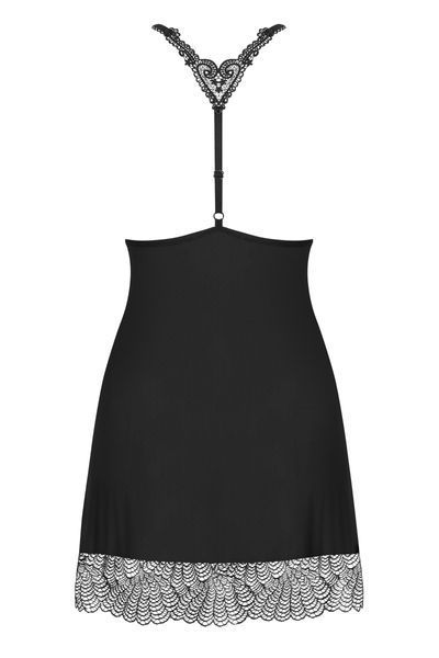 Романтична сорочка зі стрінгами Obsessive Chiccanta chemise чорний S/M 83116 фото