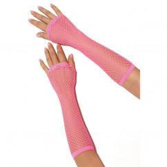 Длинные перчатки в сеточку розового цвета